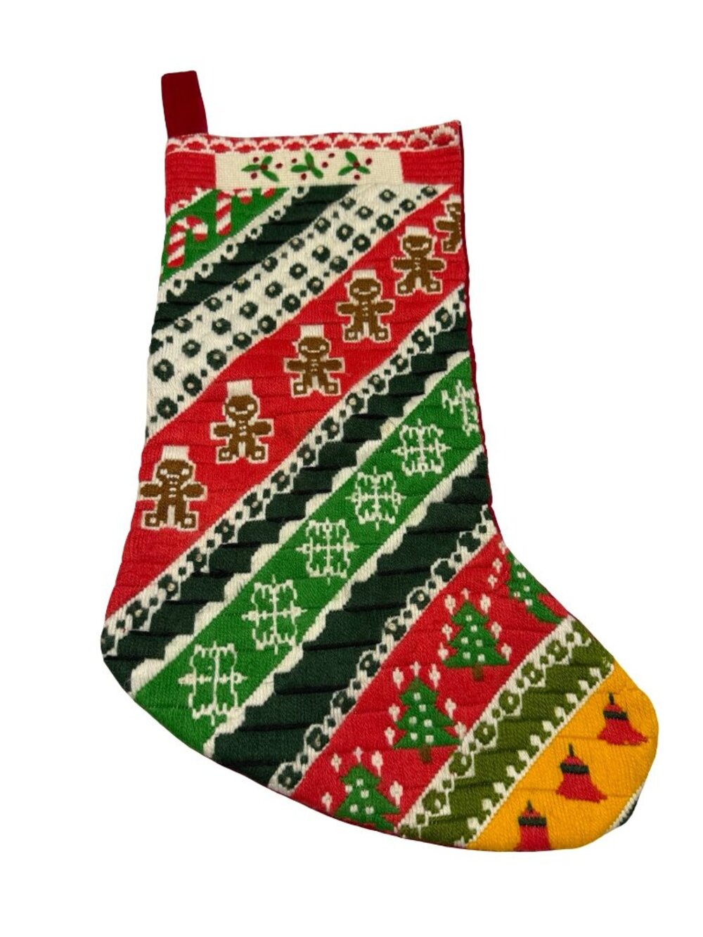 Vintage Christmas Needlepoint Stocking Gingerbread Candy Cane Tree Holiday Decor